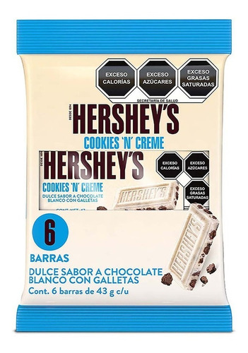 Barras De Chocolate Hershey's Cookies 'n' Creme 43g 6 Pzas