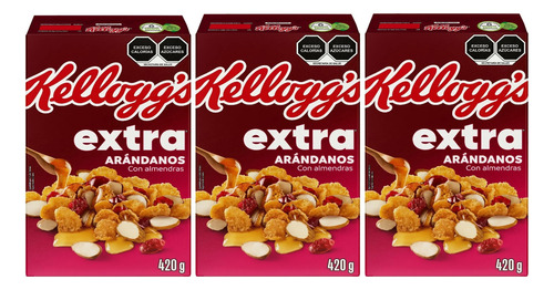 3 Cereal Kellogg's Extra Sabor Arándanos Con Almendras 420g
