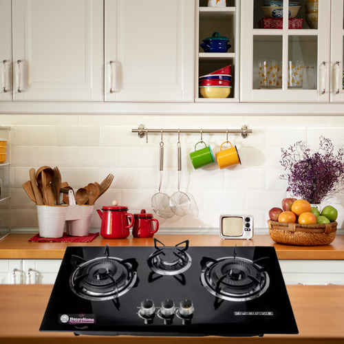 Cocina Encimera A Gas Placa Vidrio Templado Line 3 Platos