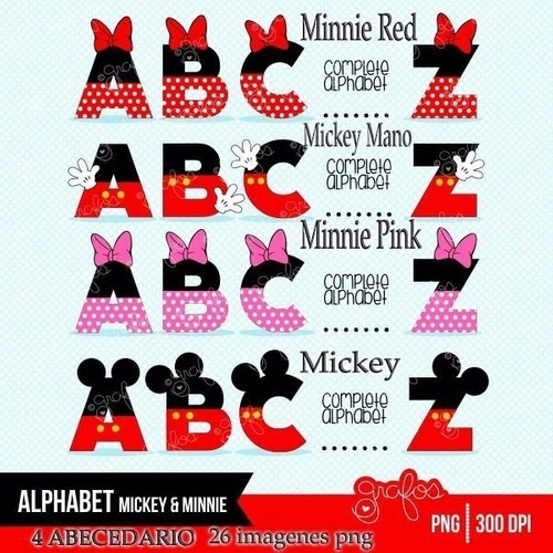Kit Imprimible 4 Abecedarios De Mickey Y Minnie