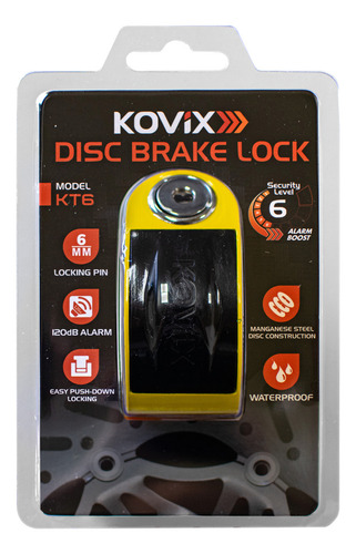 Traba Disco Moto Con Alarma Kovix Kt6 Perno 6mm Cable Um Color Amarillo