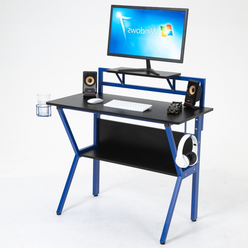 Imagen 3 de 4 de Escritorio Gamer Metalico Azul Con Negro Akivoy