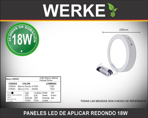 Imagen 2 de 3 de Panel Led Aplicar Redondo 18w Frio De Techo X10u Pr2905