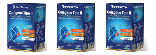 Kit 3 Suplemento Colágeno Tipo 2 40mg Articulação 60cps