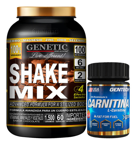 Batido Dieta Vegano Shake Mix Quemador Carnitina Genetic Sabor Chocolate