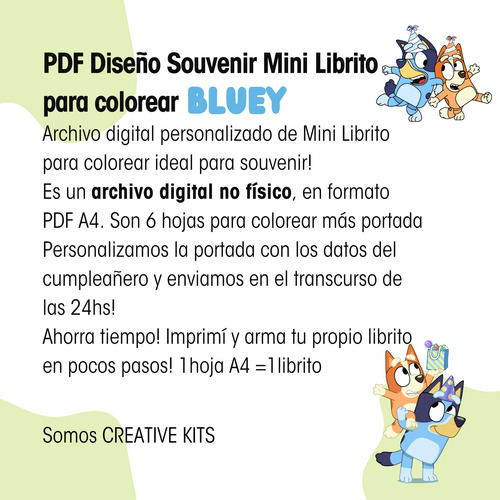 Libro Souvenir Imprimible Para Colorear Bluey