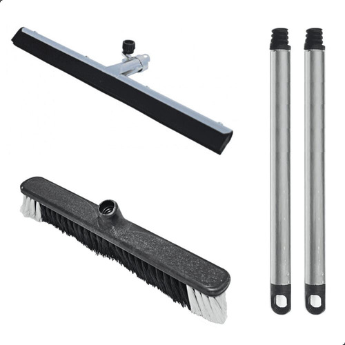 Vassoura Gari 60cm + Rodo Metal 55cm + 2 Cabos Alumínio 1,20