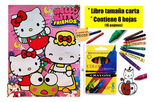 10 Libro Para Colorear Kitty + 10 Cajitas Crayones (8) :)
