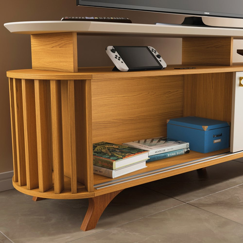 Rack Para Sala Bancada De Tv 70 Pol 182cm Alba Cinamomo/off Cor Creme