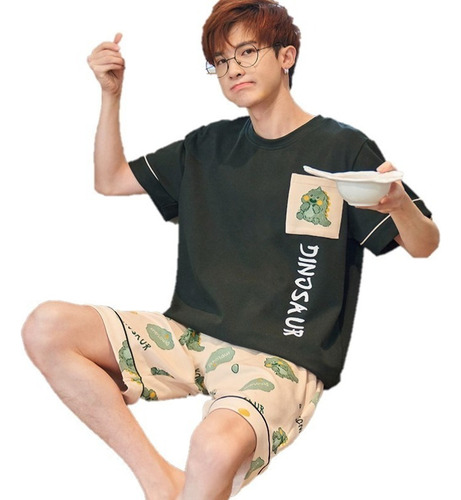 Pijama Coreano Lindo Dinosaurio Estampado Hombre Verano