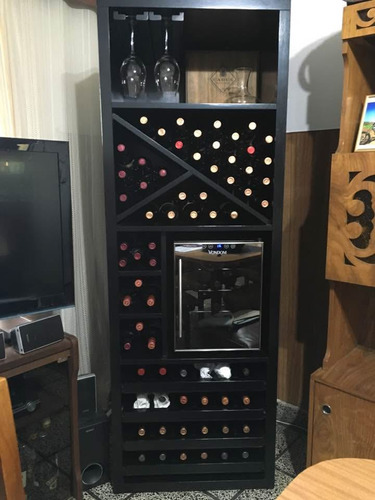 Bodega Vinoteca 80 Botellas En Mdf Laqueada En Negro