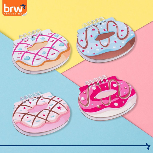 Anotador Libreta Con Espiral Brw Chico Tapa Dura Diseño X4u. Donas