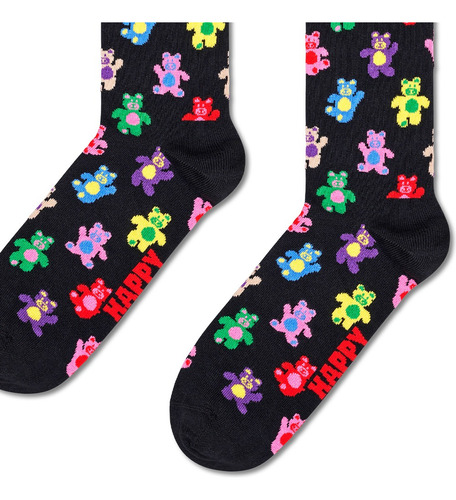 Calcetines Happy Socks Originales Ositos Bear Sock Reforzado Negro Estampado 22 Cm - 25 Cm Del Pie