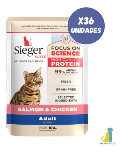 Sieger Katze Pouch Gato Adulto - 36 Unidades X 100 Grs