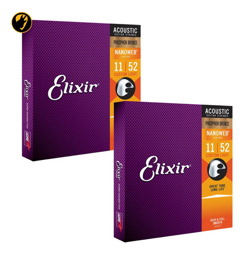 Kit 2 Encordoamentos Elixir Violão Aço 011 Phosphor Bronze