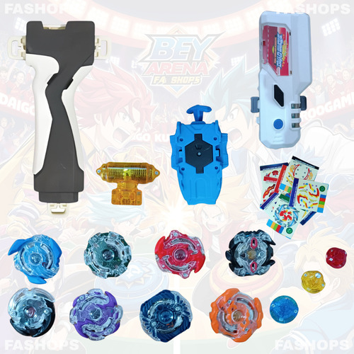 Kit 8 Beyblade Com Maleta 1 Lançador Grip Beyloger Luz E Som