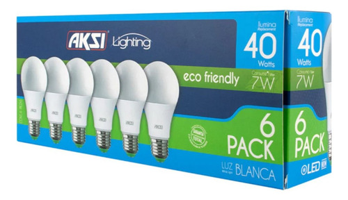 Foco Led Ahorrador 7w Luz Blanca Ecopack 6 Pzas A19 Aksi