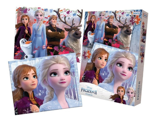 Imagen 1 de 3 de Puzzle 2 Rompecabezas 48 Y 56 Piezas Pelicula Frozen 2 Edu