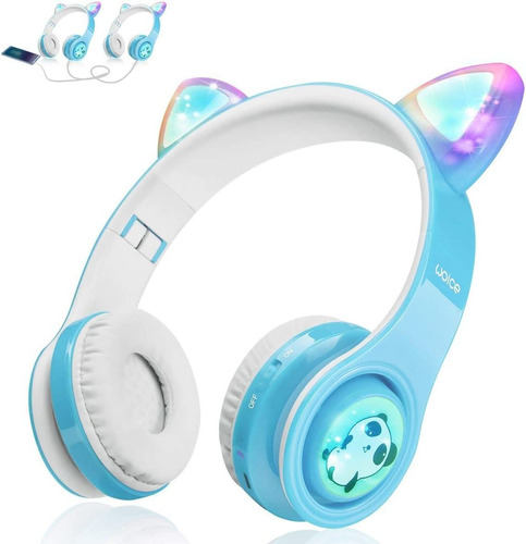 Auriculares  Para Niños Oreja De Gato Luz Led Auricula...