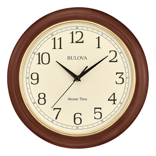 Bulova Reloj De Pared Analógico Atómico De Madera Tiempo