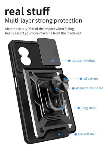 Funda Para Oppo A17 Uso Rudo Proteccion Camara + Vidrio Azul Oscuro Oppo A17