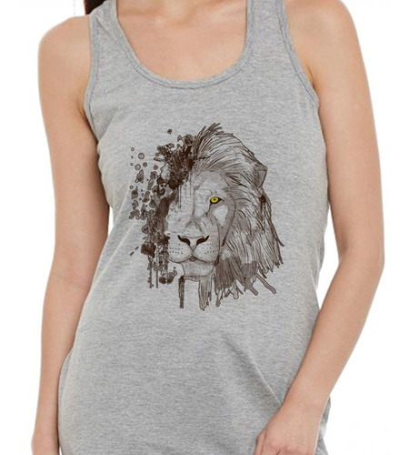 Musculosa Leon Cara Dibujo Ojo Media Salvaje