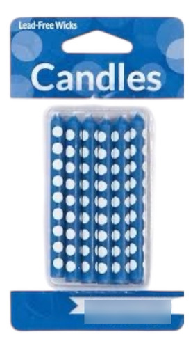 12 Velas De Cumpleaños Azul Con Puntos Blancos