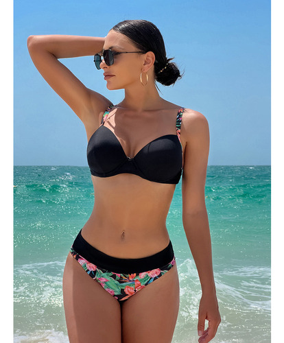 2024 Bikini Push Up Con Aros Divididos Y Estampado De Bikini
