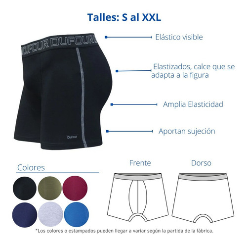 Pack X6 Dufour Boxer Algodon Y Lycra Elastico A.12058 S/xxl