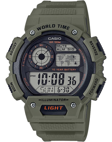 Reloj Casio Digital Ae1400 E-watch Hombre Color de la correa Verde Color del bisel Verde Color del fondo Negro