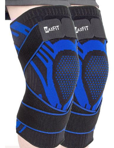 Par Rodillera Deportiva D Compresion Con Cintas Maxfit Hx939 Color Azul-negro Talla Mediana