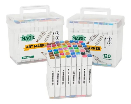 Kit Canetas Ponta Dupla 120 Cores Marcador Permanente Cor Branco
