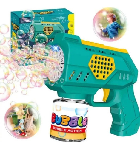 Brinquedo Lança Bolhas De Sabão Pistola Automático Com Luz Cor Verde