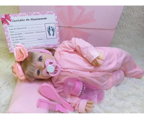 Boneca Tipo Reborn Bebê Realista + Kit Acessórios 13 Itens L
