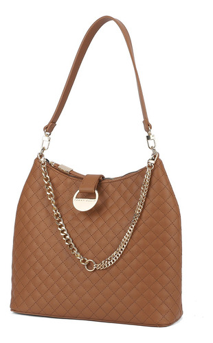 Bolsa Dama Perry Ellis Interior Amplio Correa Ajustable Color Camel Diseño De La Tela Rayas