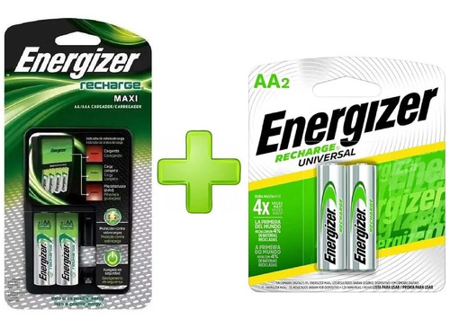 Imagen 1 de 7 de Cargador Maxi Energizer + 4 Pilas Aa Pilas Recargables 
