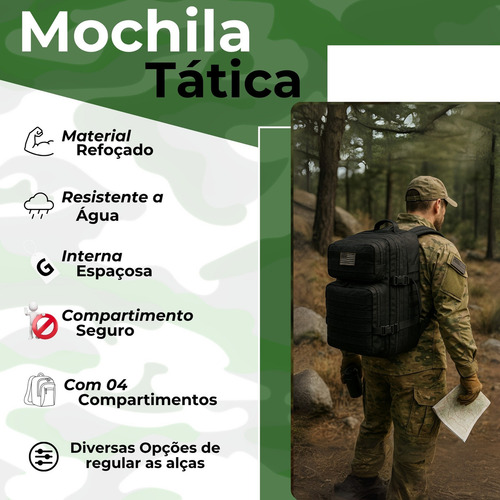 Mochila Tática Militar Grande Forte Impermeável 50 Litros Cor Desert Desenho do tecido Liso