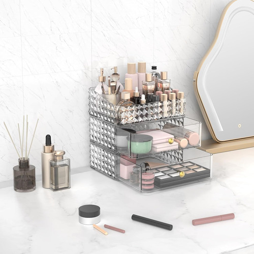 Organizador De Maquillaje Para Tocador, 2 Cajones Claro
