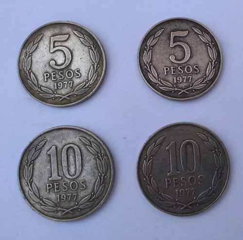 4 Monedas 10 Y 5 Pesos (grandes)/año: 1977.