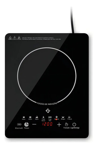 Cooktop De Indução 1 Boca Preto Painel Touch Screen 127v