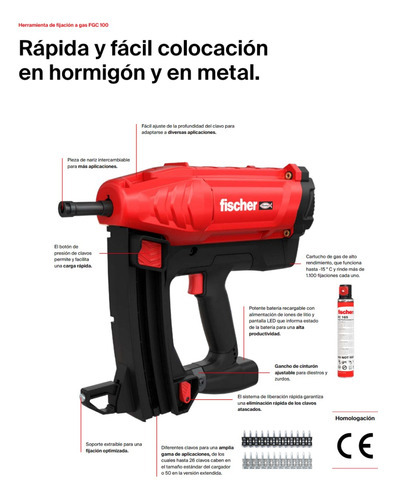Pistola Fischer De Clavos Fijación Inalambrica Fgc 100 +caja