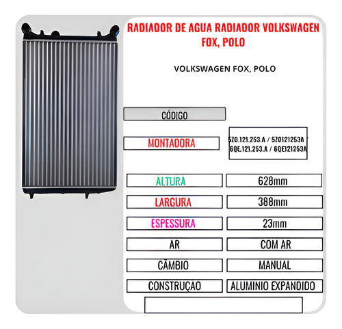 Radiador P/ Polo Fox 2003 A 2010 Engate Rapido C/ Ar