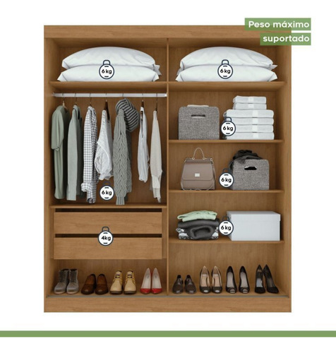 Quarto Com Guarda-roupa Casal 2 Portas 2 Gavetas, Cômoda Wt