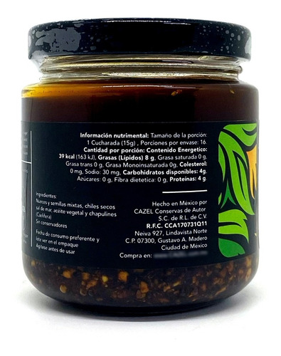 Imagen 3 de 6 de Salsa De Chapulines Oaxaqueños Con Nueces Y Semillas 220g