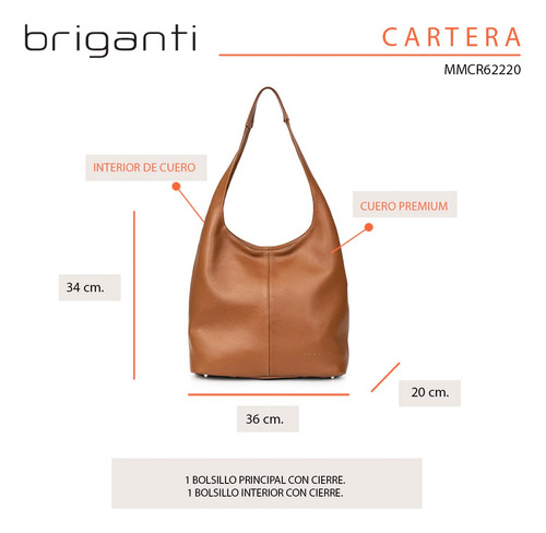 Cartera Cuero Mujer Bolso Clasico Bandolera Casual Briganti