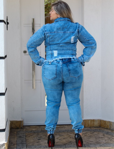 Imagem 3 de 3 de Calça Jeans Jogger Plus Size Moda Feminina C Lycra Elastico