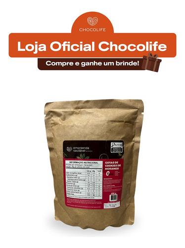 Gotas De Cookies Granulado Morango Sem Açúcar Saudável 250g