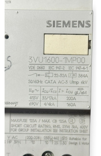 Guardamotor Siemens 3vu1600-1mp00 (Usado)