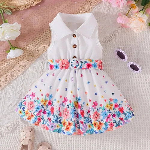 Vestido Para Niñas Blanco Con Flores