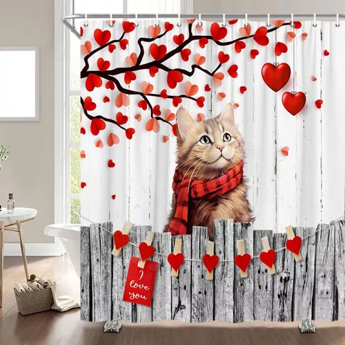 Divertida cortina de ducha con diseño de gatos, rústica, rosa, margarita,  floral, lindo gato, divertida, mascota, bohemio, amante de los gatos, juego